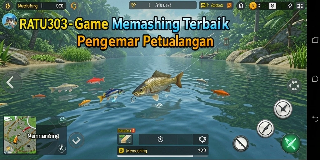 Tampilan antarmuka game Memancing yang menarik dan penuh warna.