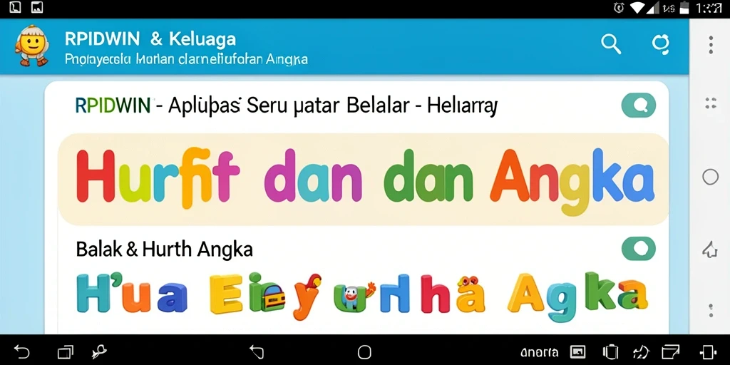 Tampilan antarmuka RPIDWIN yang menarik untuk belajar huruf dan angka.