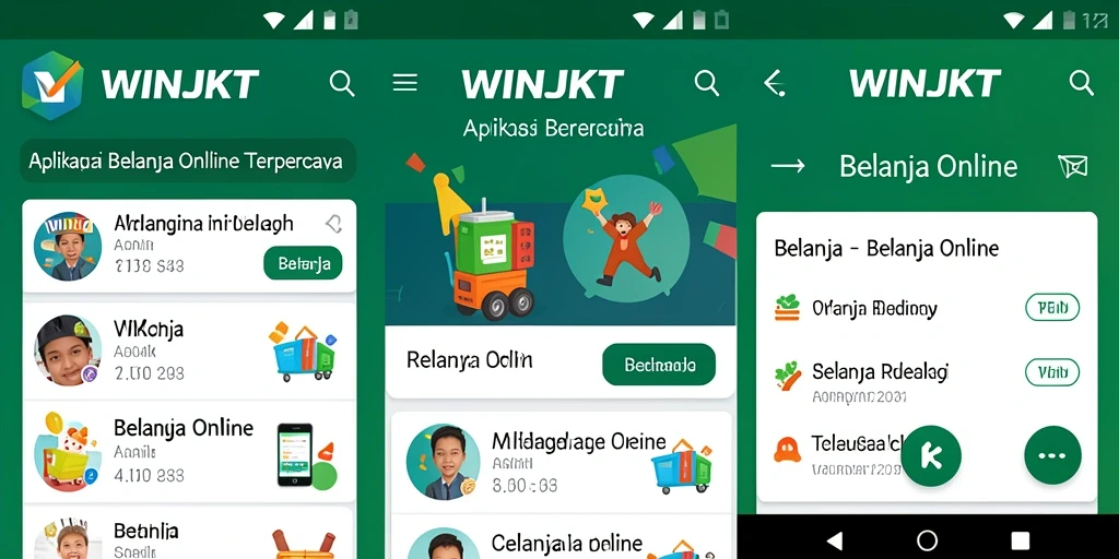 Antarmuka aplikasi WINJKT untuk Belanja Online yang modern dan intuitif.